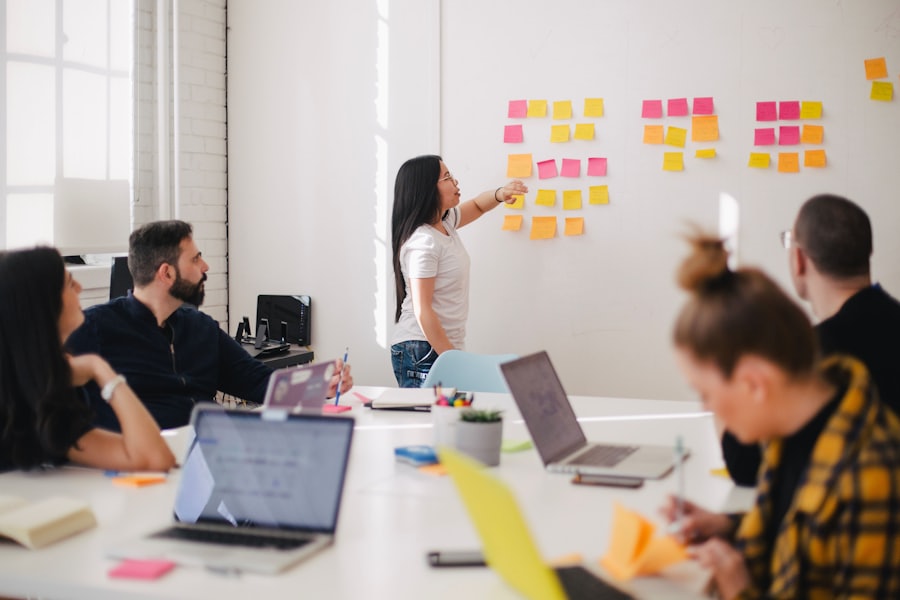 Team-Workshop mit Haftnotizen an der Wand — Teamcoaching
